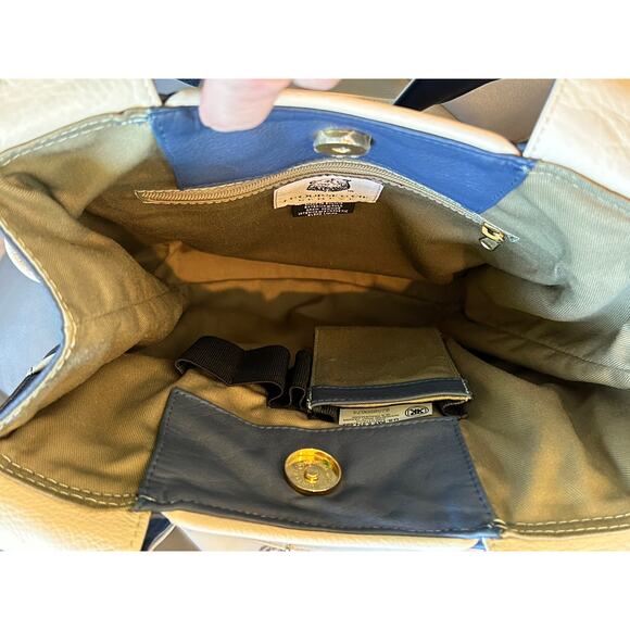 J.P Ourse & Cie Geneve Leather Tote Handbag Bag Blue Cream Bow - Picture 16 of 16